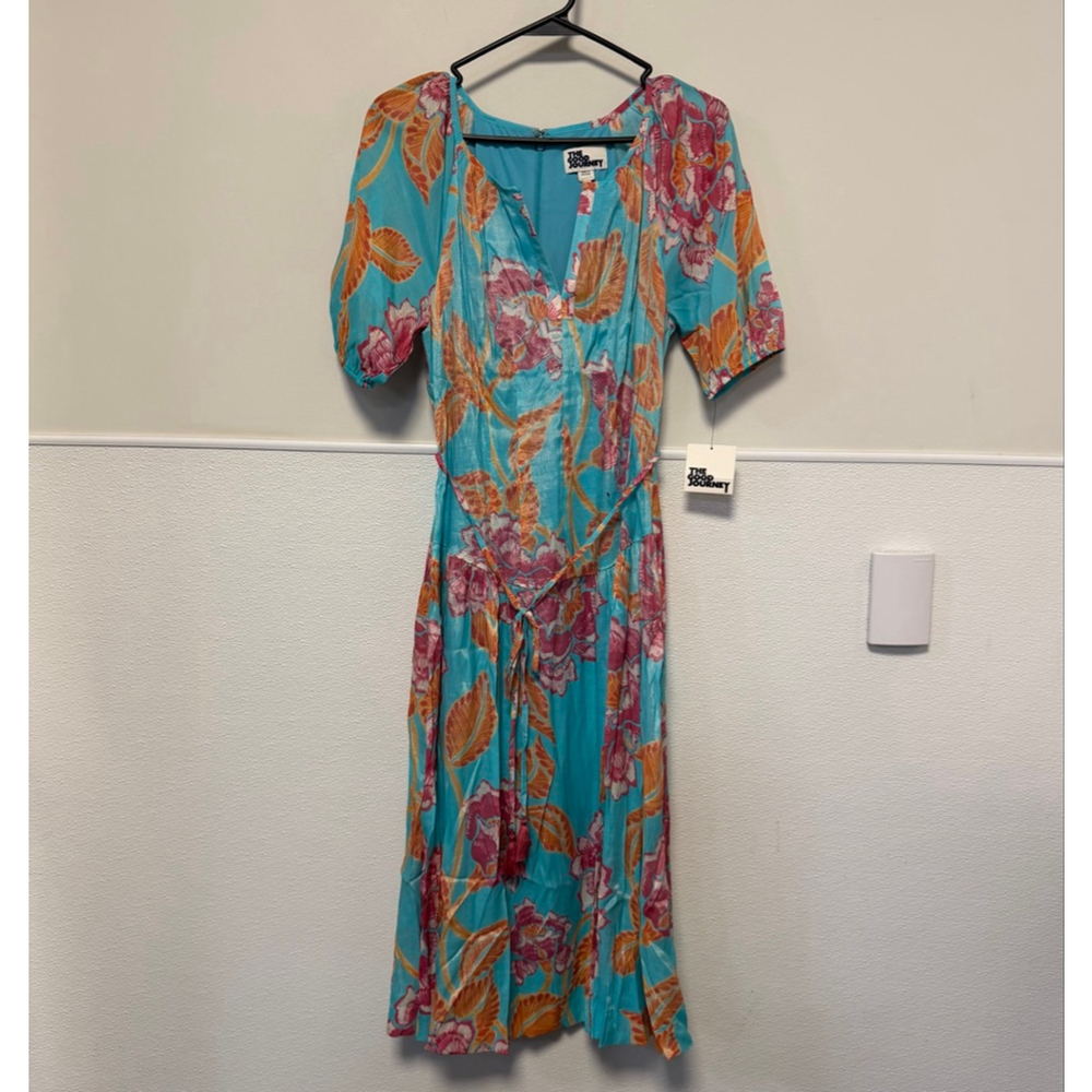 Women's THE GOOD JOURNEY Turquoise Pink Floral Midi Dress S NEW NWT MSRP $138 - Picture 4 of 16
